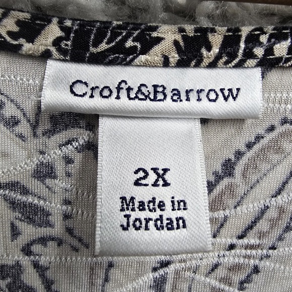 Croft & Barrow Top Womens 2X Black Tan Paisley Pullover 3/4 Sleeve Knit Boho - Picture 5 of 12